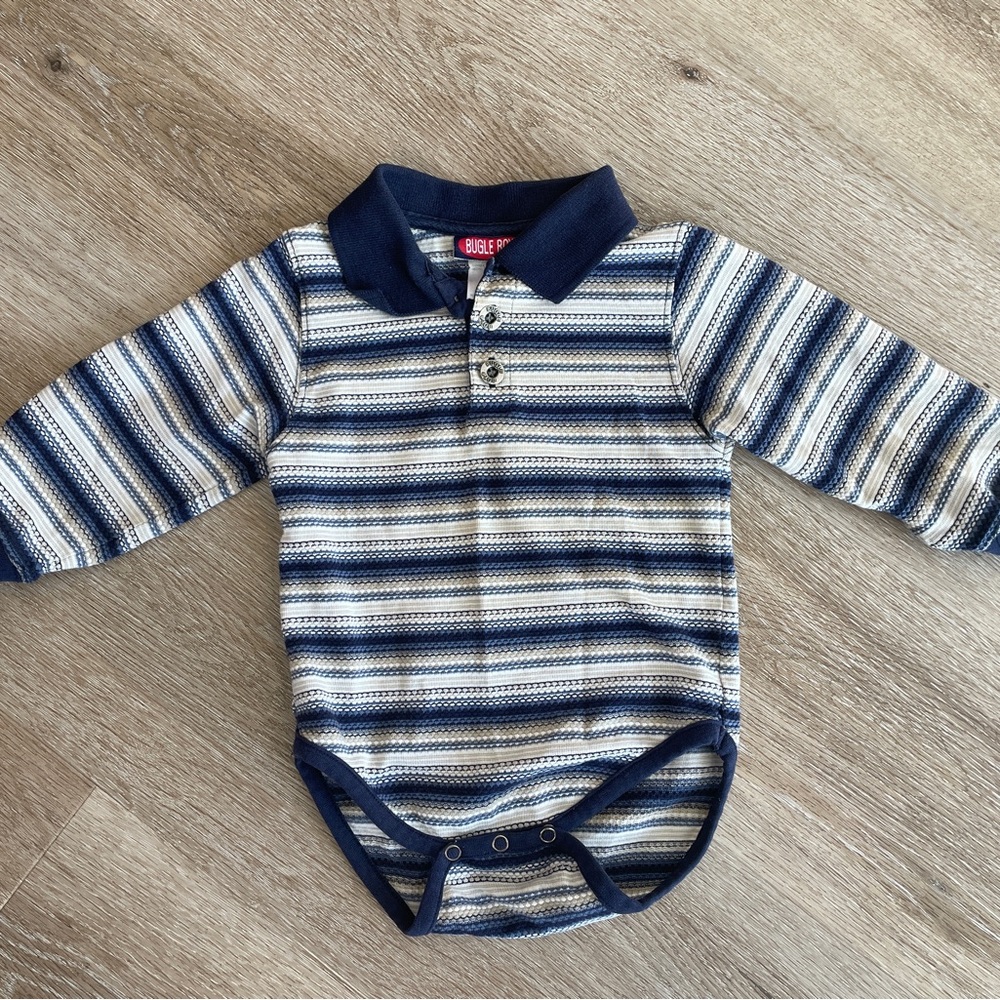 Vintage Bugle Boy Navy and Cream Striped Body Suit